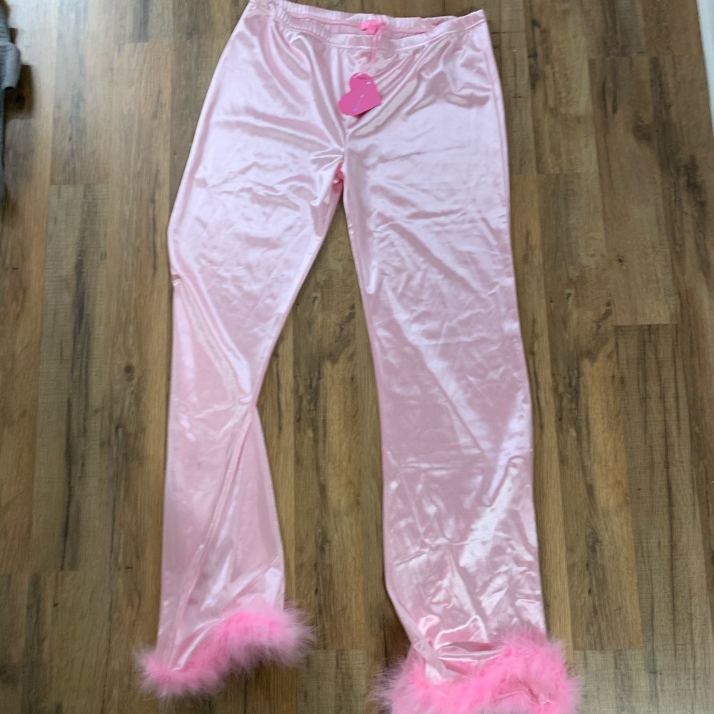 PINK FLARE FIR TRIM PANTS